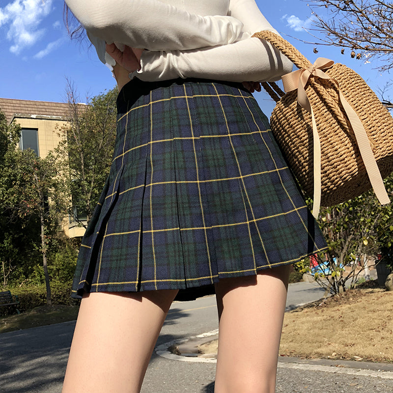 RETRO HIGH WAIST PLAID PLEATED SKIRT BY61104 | aleeby