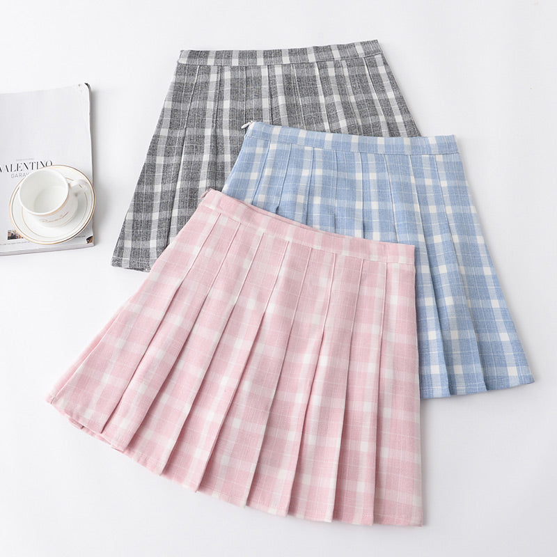 ULZZANG PREPPY STYLE GRID PLEATED SKIRT BY50405 | aleeby