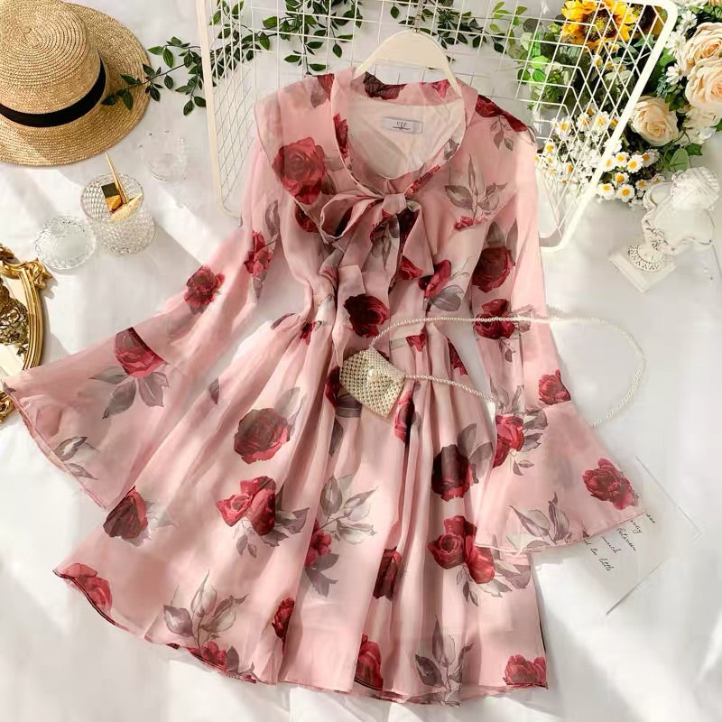 SWEET ROSE PRINT DRESS BY40403 | aleeby