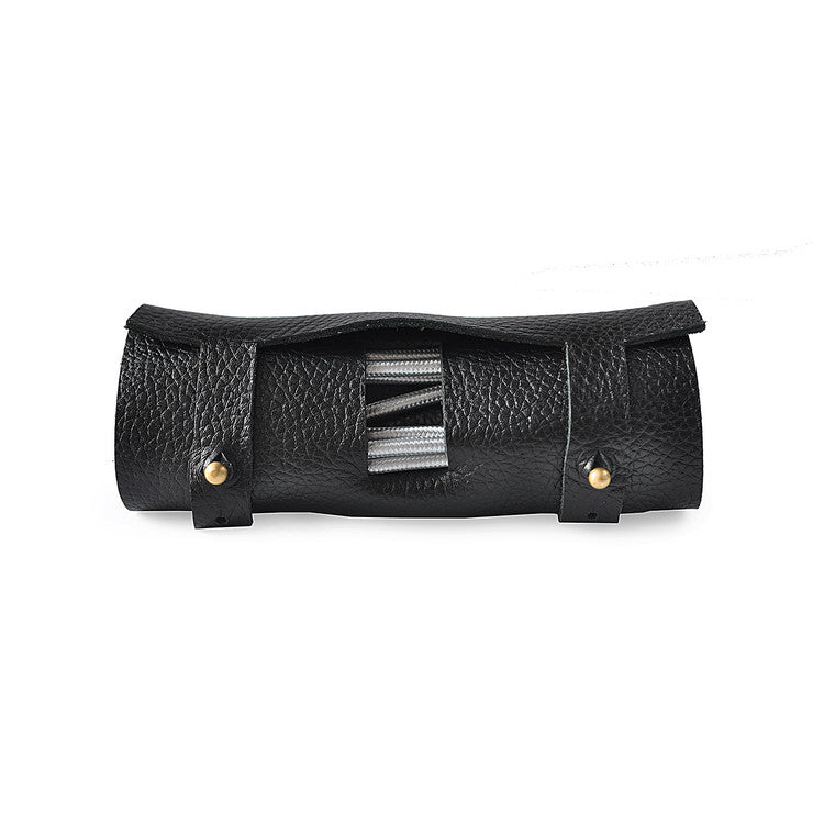 Image of Leather Cord Wrap Travel Pouch - Black