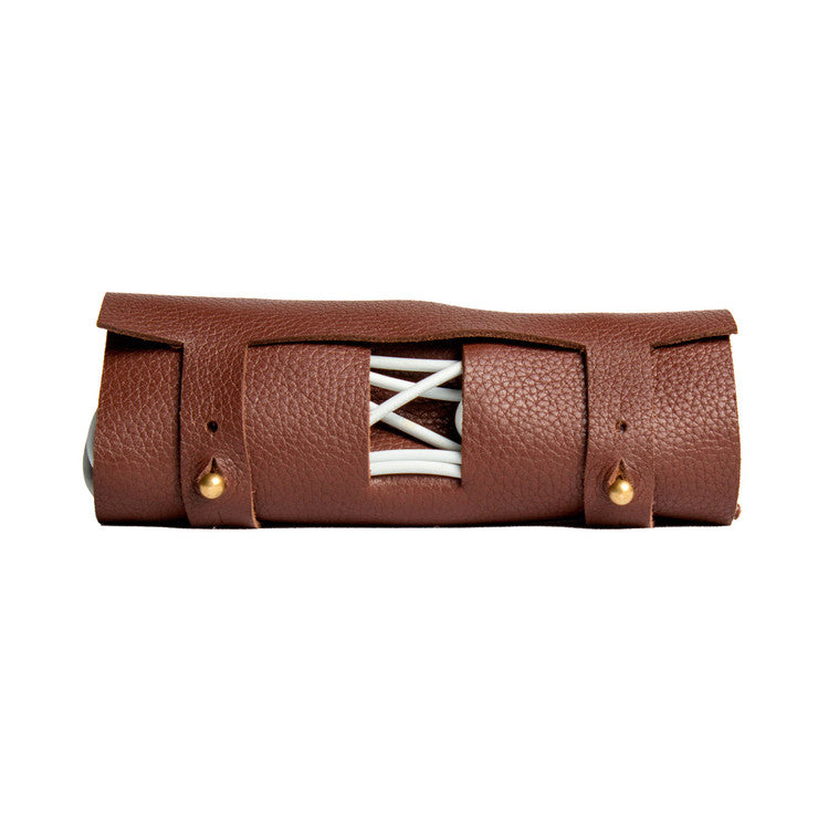 Image of Leather Cord Wrap Travel Pouch Brown