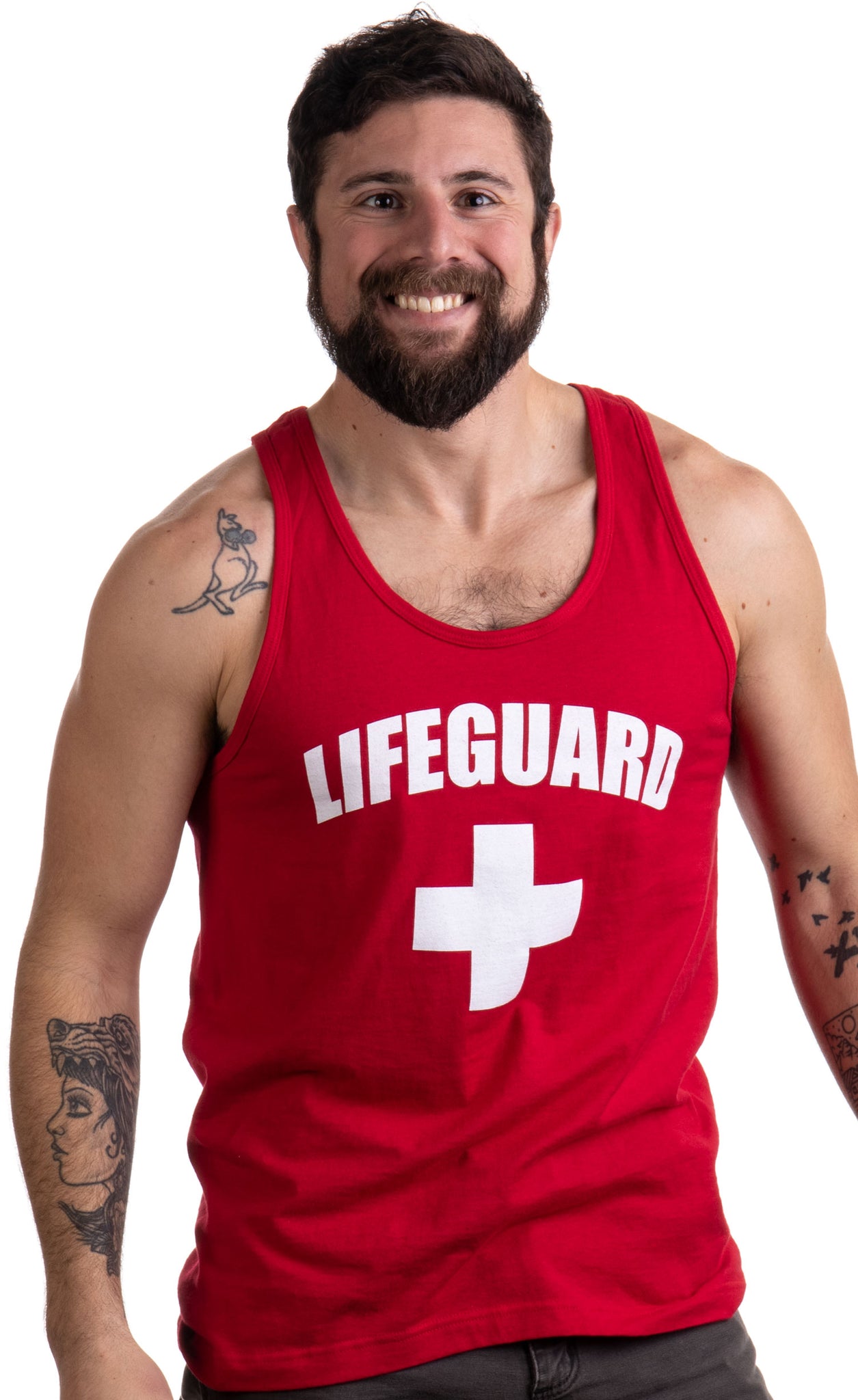 LIFEGUARD | Red Adult Lifeguarding Uniform Costume Unisex Tank Top Men ...