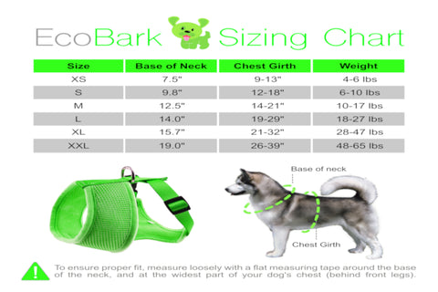 EcoBark Pet Max Comfort Sizing Chart