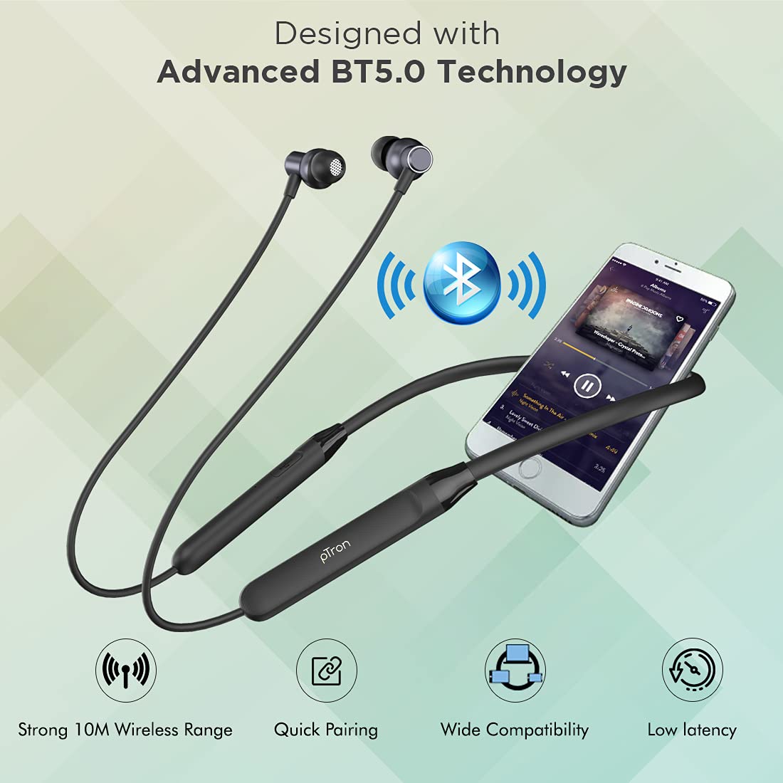 ptron tangent evo bluetooth wireless earphones