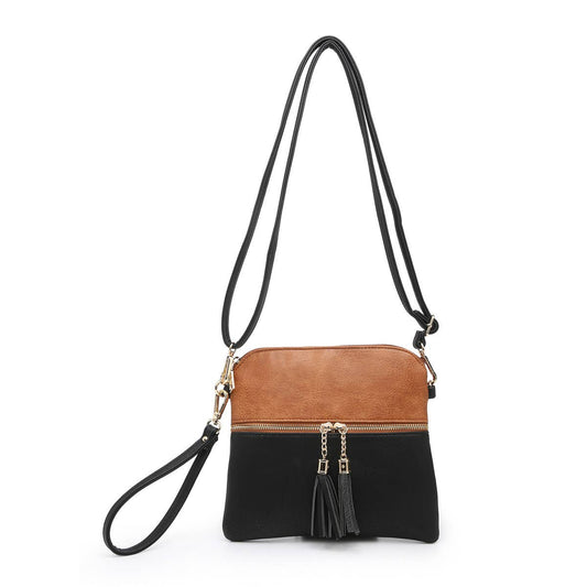 The Izzy Crossbody Bag w/ Guitar Strap - Tan/White Arrowhead