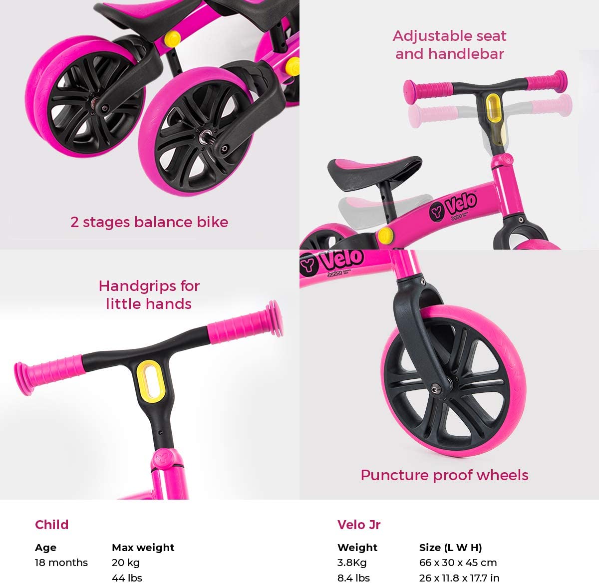 velo pink balance bike