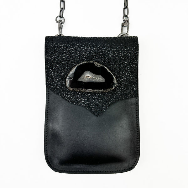 Black Lip Ripple Quilted Leather Bella Crossbody Bag