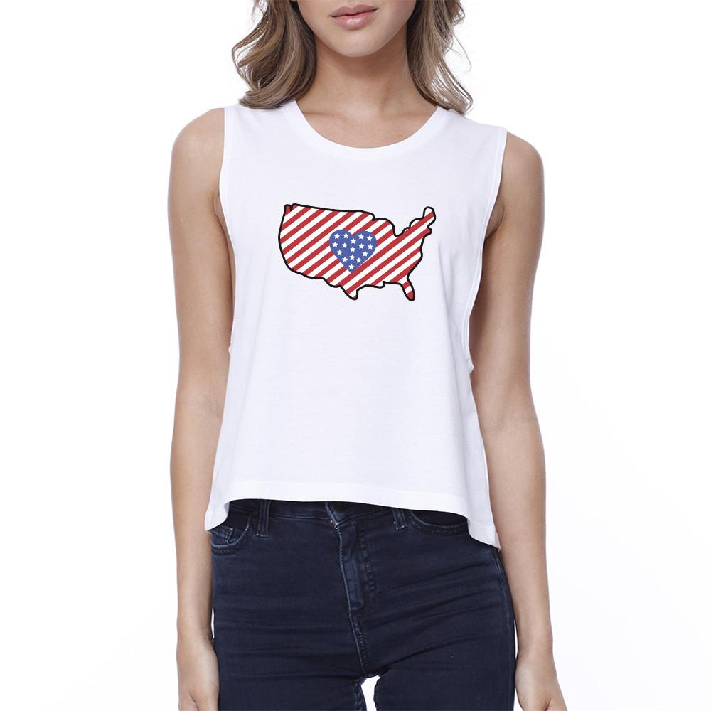 Cute USA Map Graphic Sleeveless Crop Top For Women Gift For Her