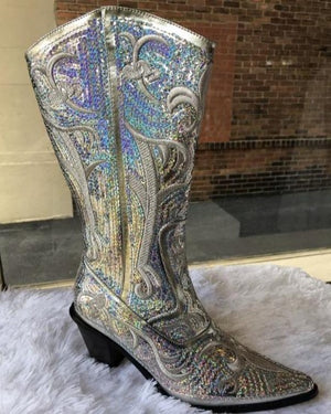 silver bling boots