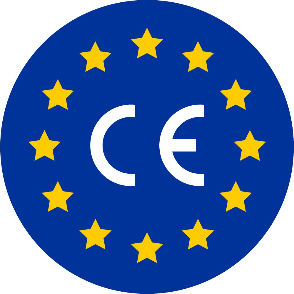 CE-mærkning. I overensstemmelse med sundheds-, sikkerheds- og miljømæssige standarder