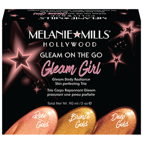 Melanie Mills Hollywood Gleam On The Go 'Gleam Girl' Skin Perfecting Trio, UK Stockist, MyBeautyBar.co.uk