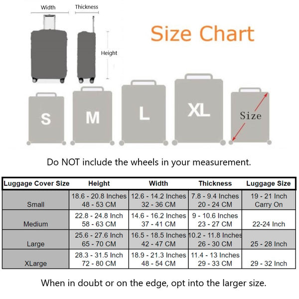 Luggage Suitcase Protective Cover Size Chart