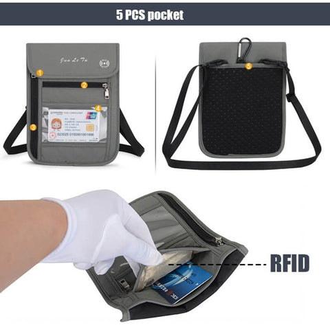 RFID Blocking Travel Passport Holder Neck Wallet Organizer Pouch ...