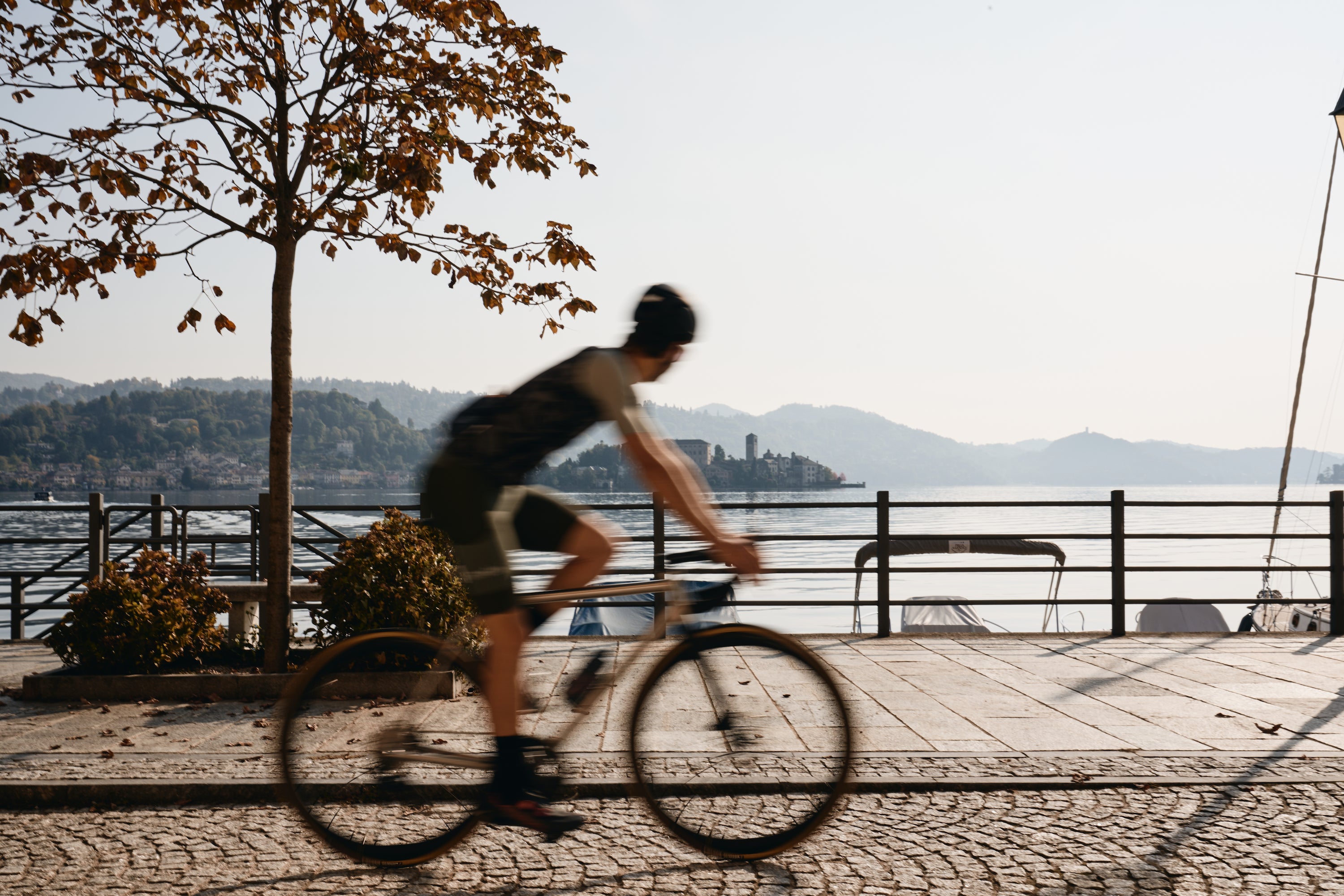 Man riding bike along the promenade