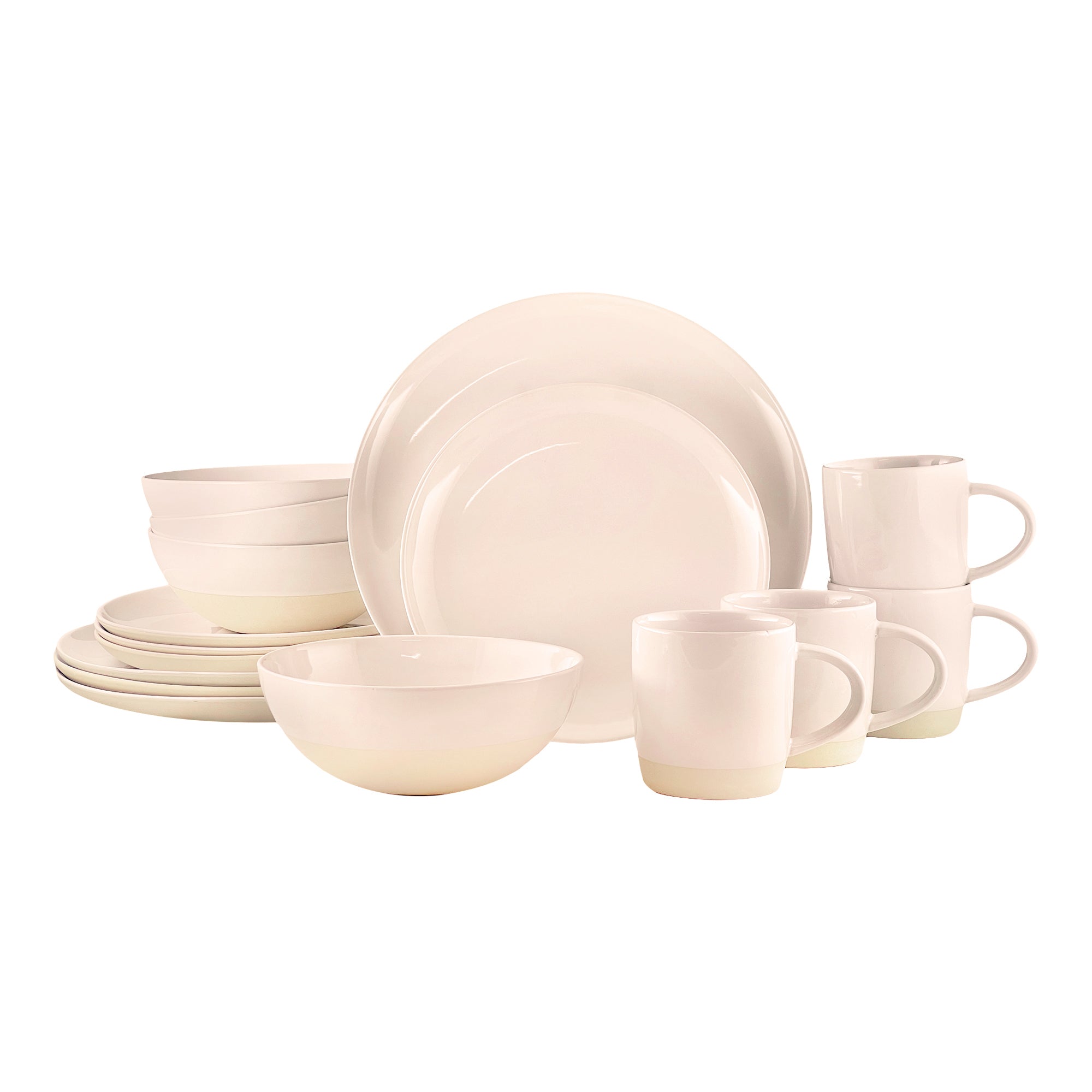 Shell Bisque Soft Pink Porcelain 16 Piece Dinnerware Set, Service For 4