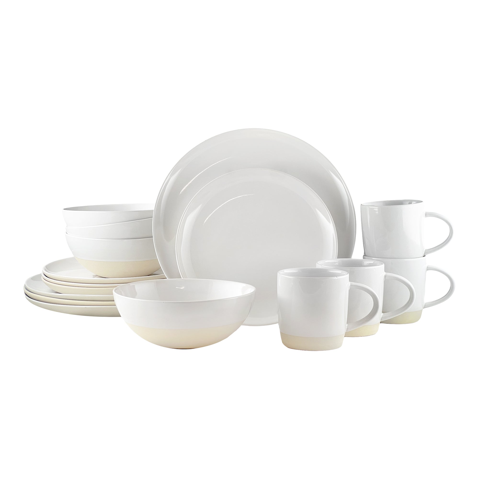 Shell Bisque White Porcelain 16 Piece Dinnerware Set, Service For 4