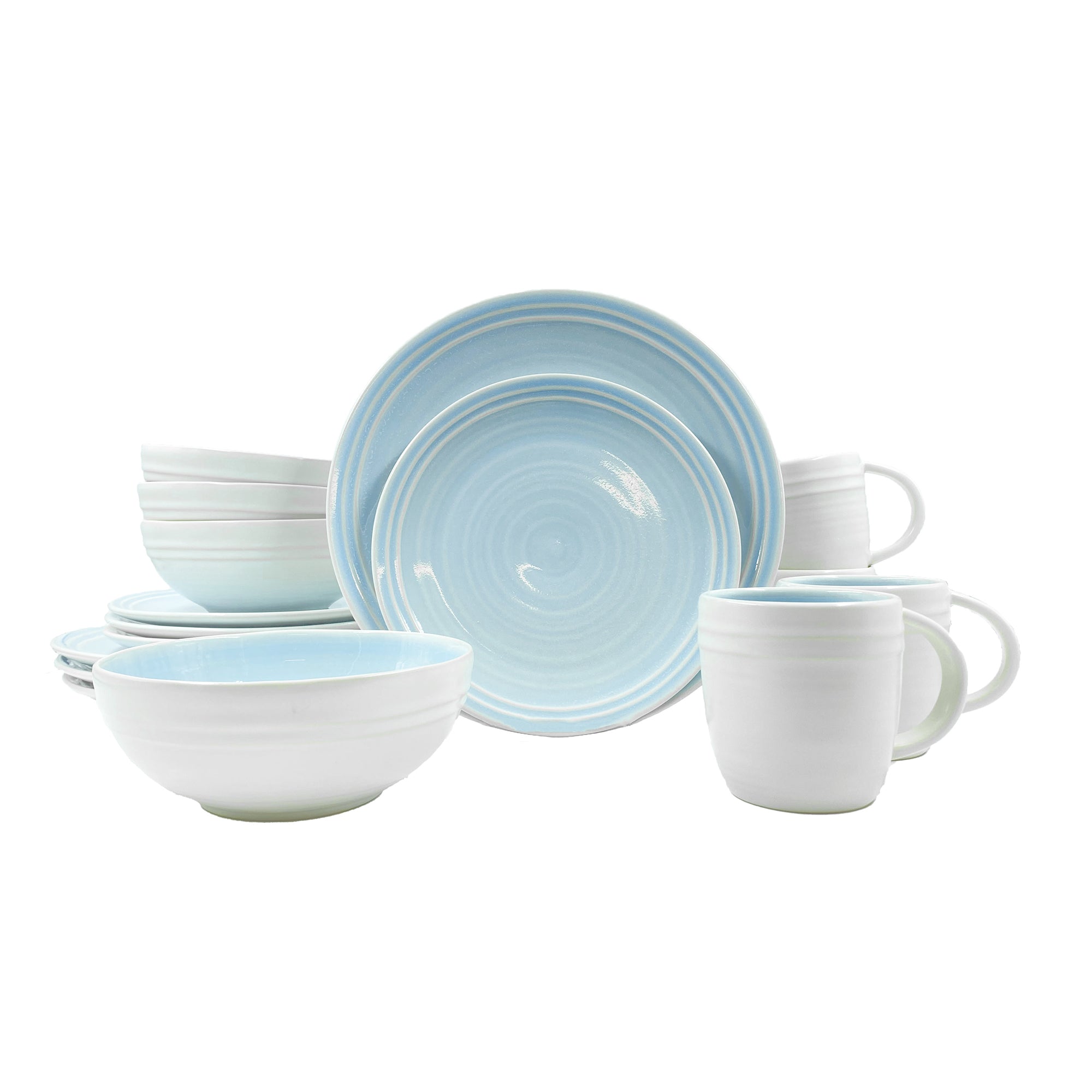 Lines Blue Stoneware 16 Piece Dinnerware Set, Service For 4