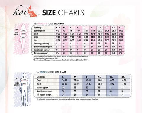 Koi Scrub Pants Size Chart