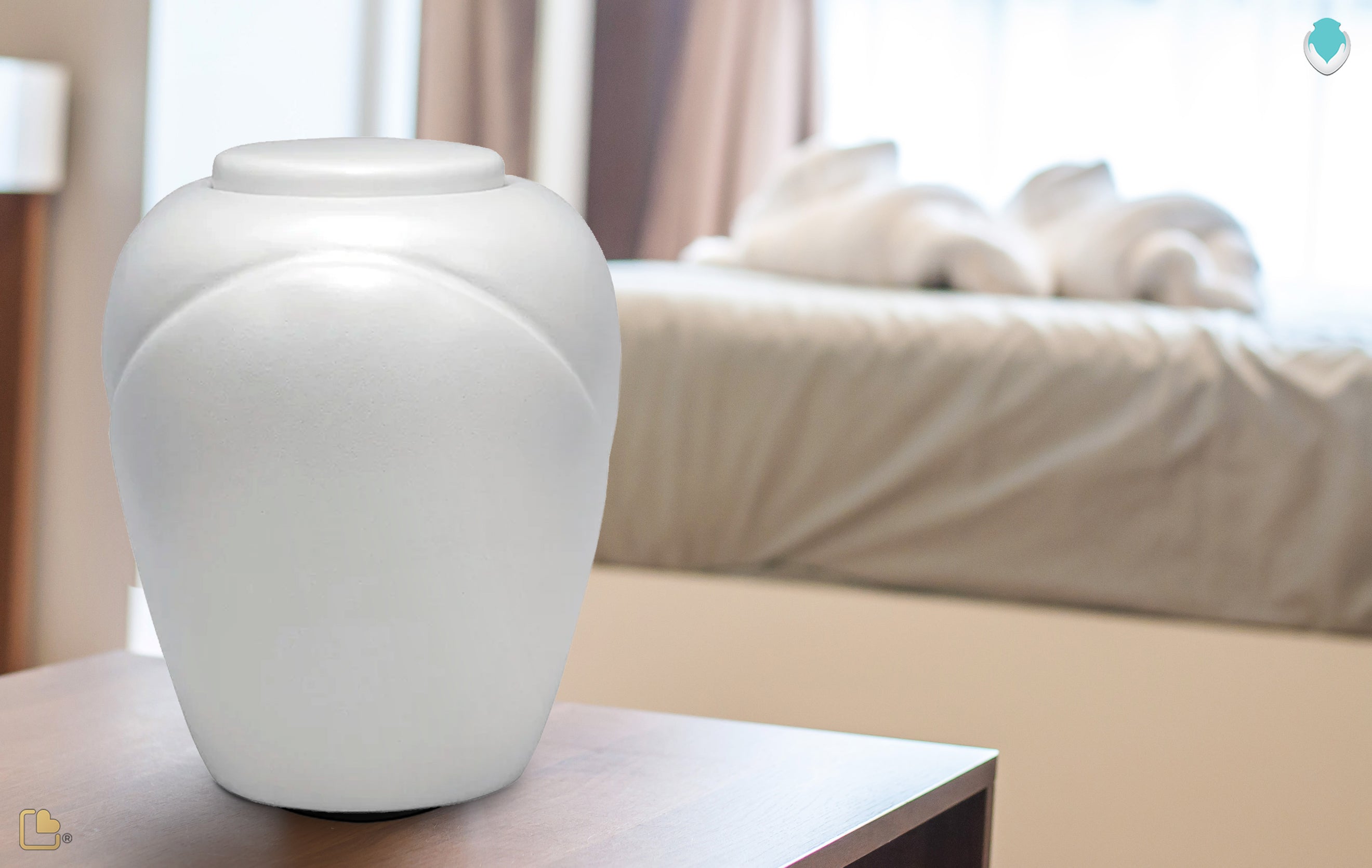 White biodegradable cremation urn