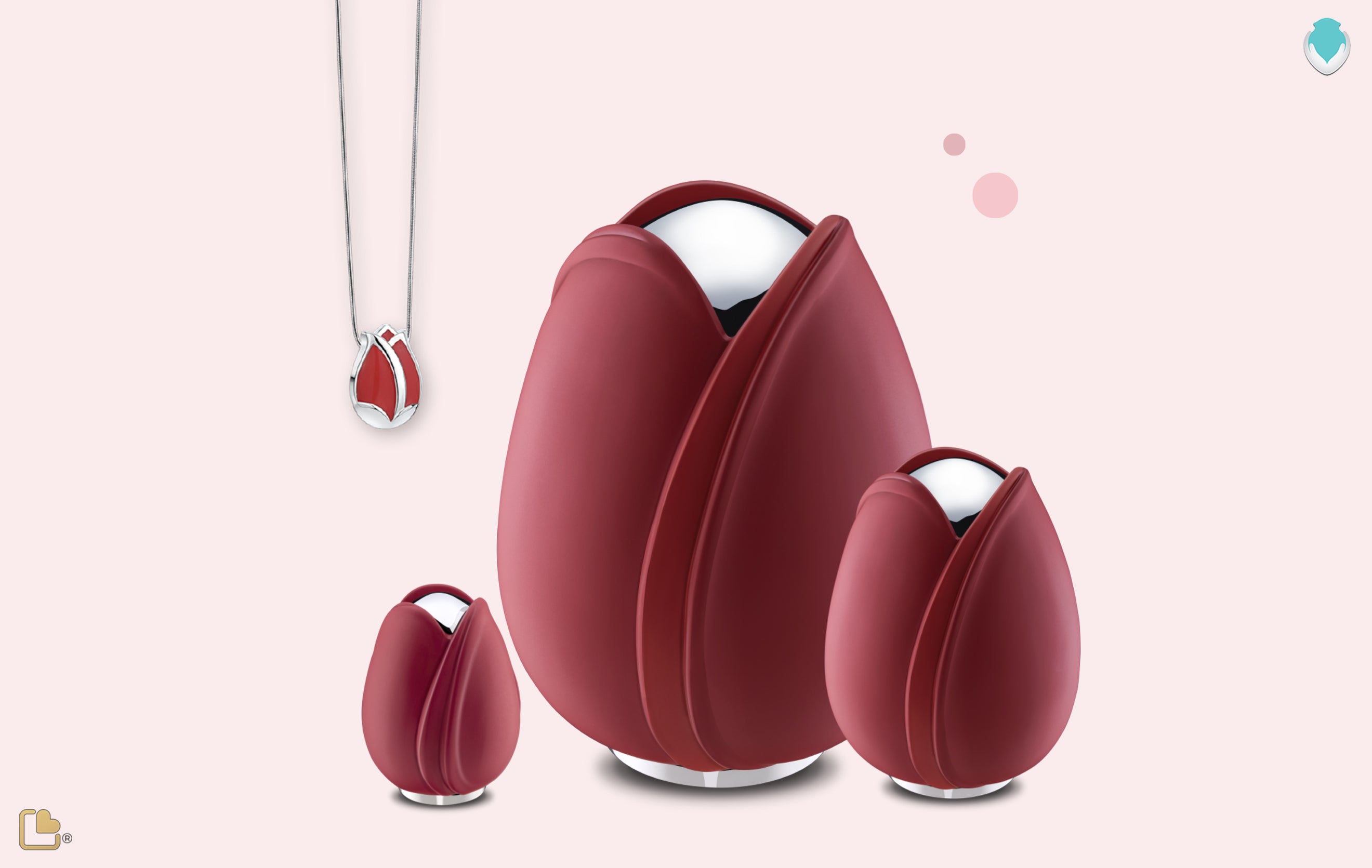 Tulip-shaped cremation urns in Red & Polished Silver color