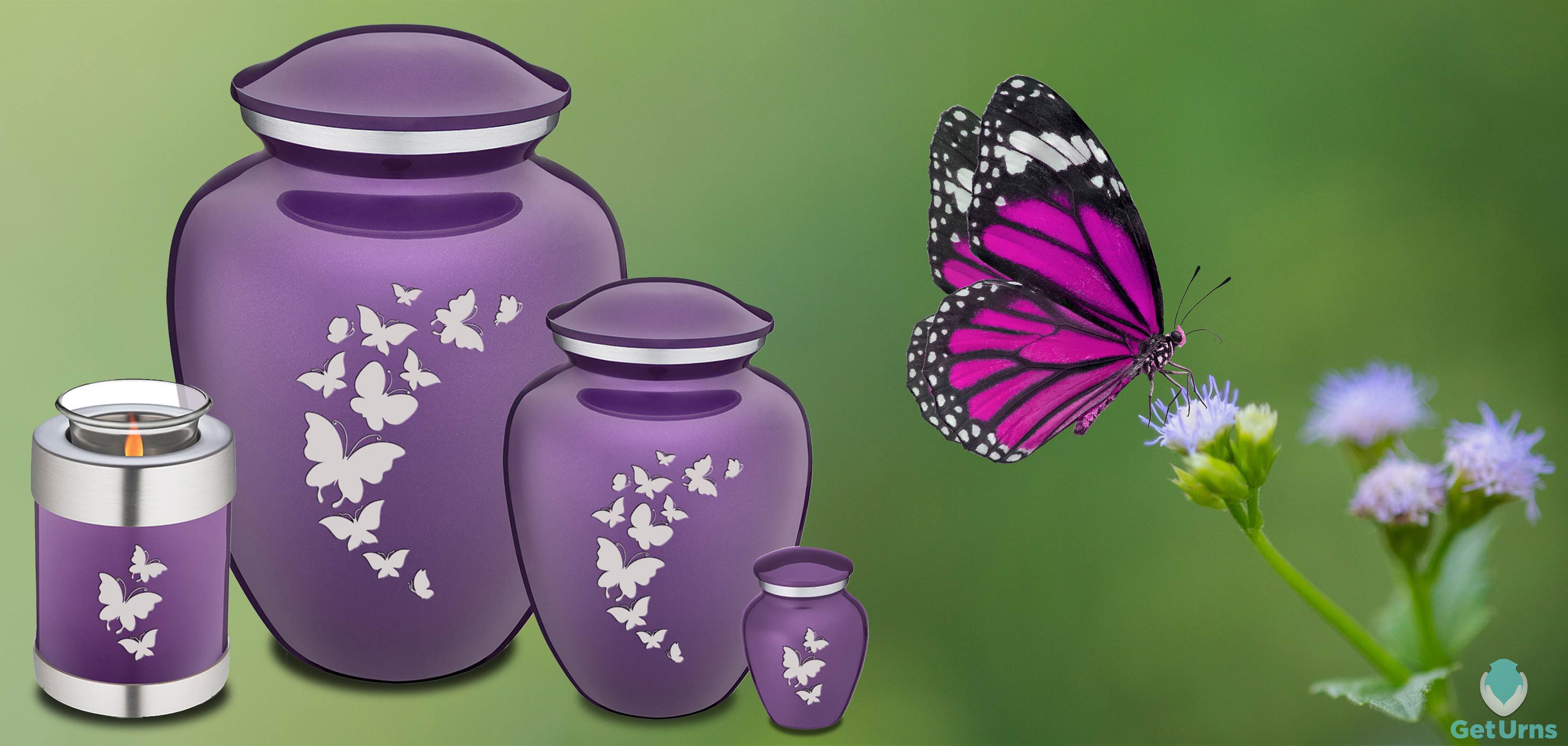 GetUrns Embrace Purple Butterflies Cremation Urn for ashes