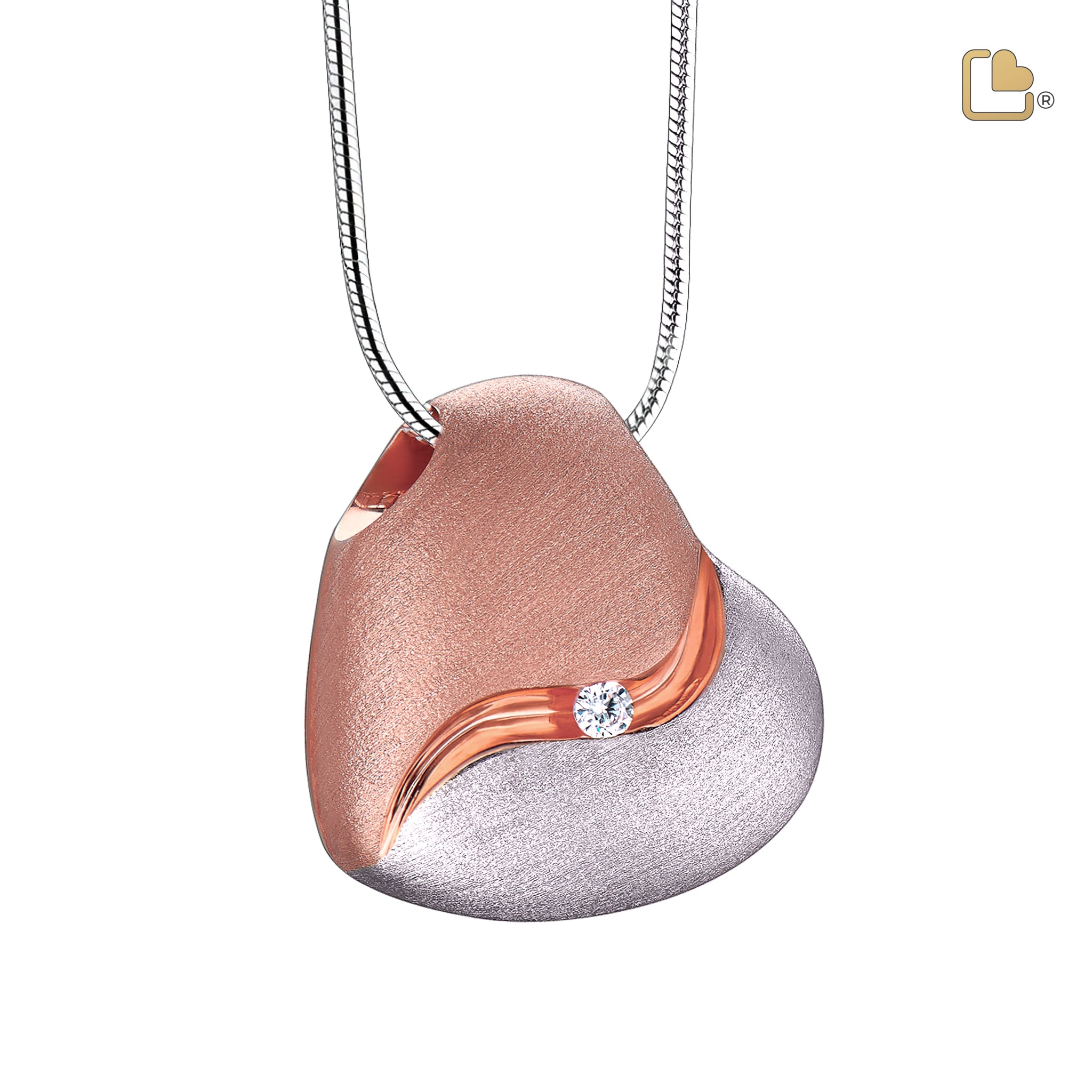 Heartfelt™ with Clear Crystal Rose Gold Vermeil Two Tone Sterling Silver Cremation Pendant - GetUrns product image