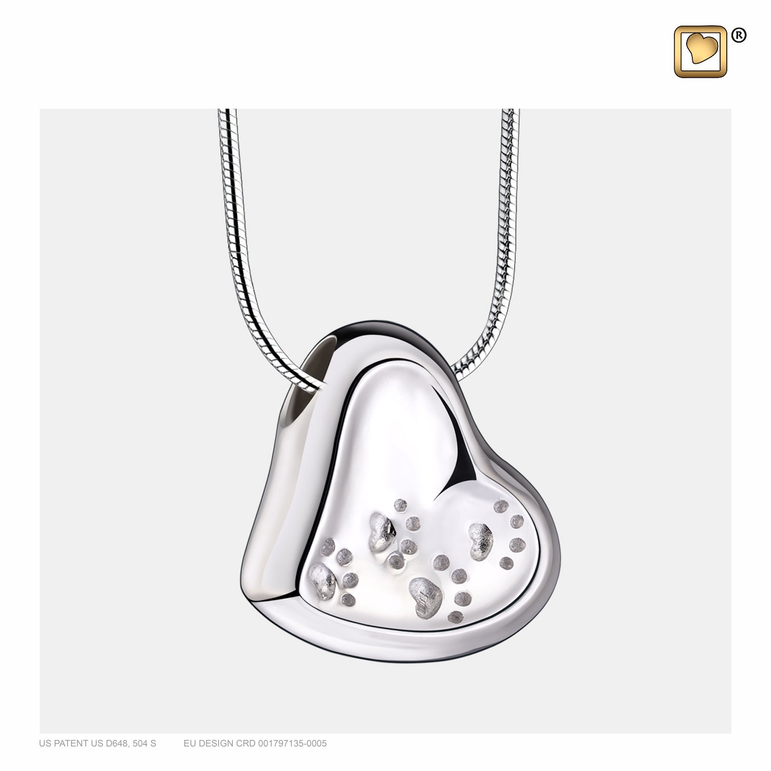 Sterling Silver Leaning Heart Paw Prints Cremation Pendant