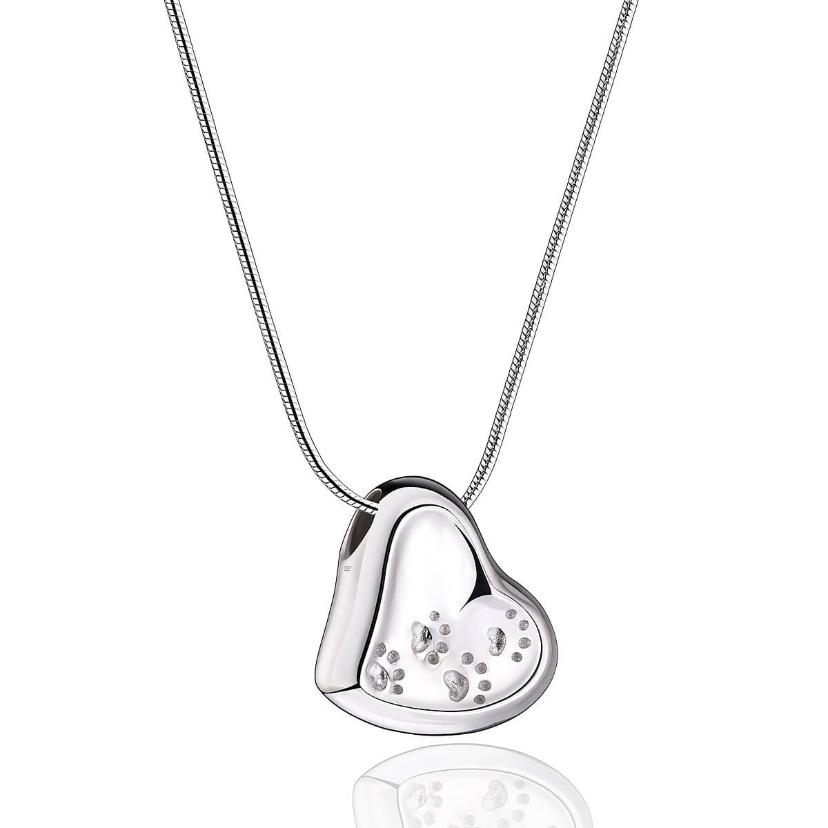 Sterling Silver Leaning Heart with Paw Prints Cremation Pendant