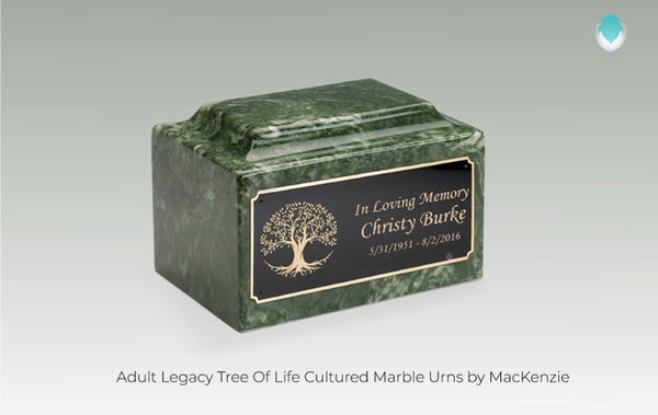 Green adult tree of life cremation urn for human ashes