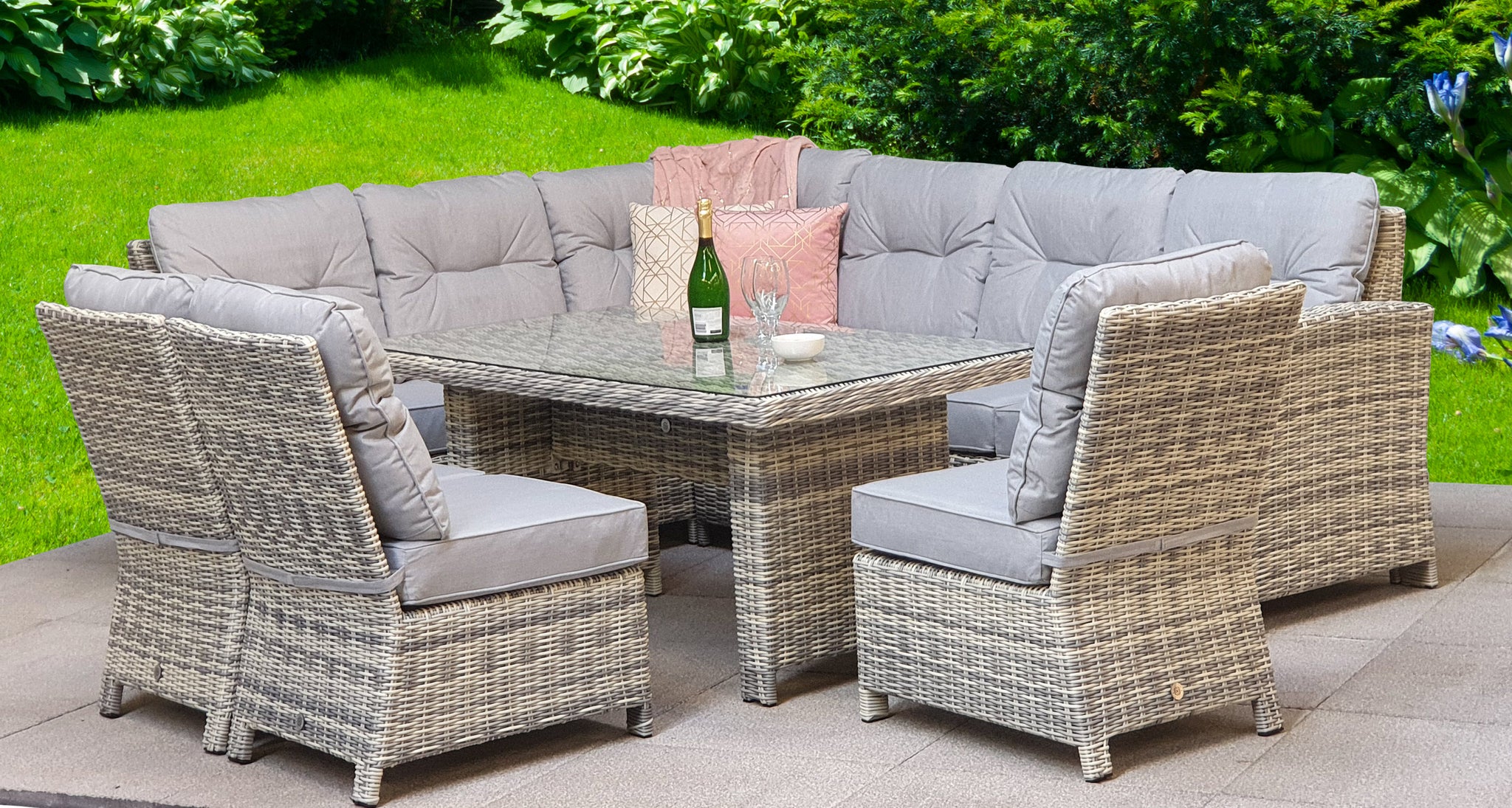 Miami rattan- Corner Sofa- Dining Set- Grey – Indoor Outdoor UK