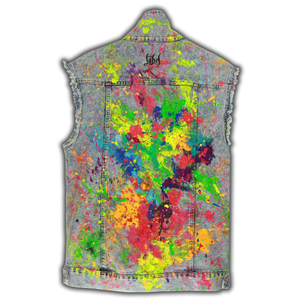 Multicolor Sleeveless Hand Painted Denim Jacket at Best Price in