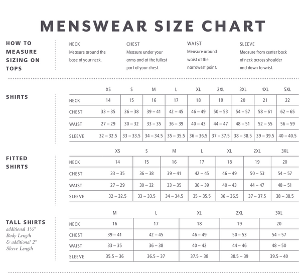 Pendleton Men's Size Chart