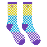 Donut O Checkerboard Socks - Yellow/Blue/Purple-apivisioscene