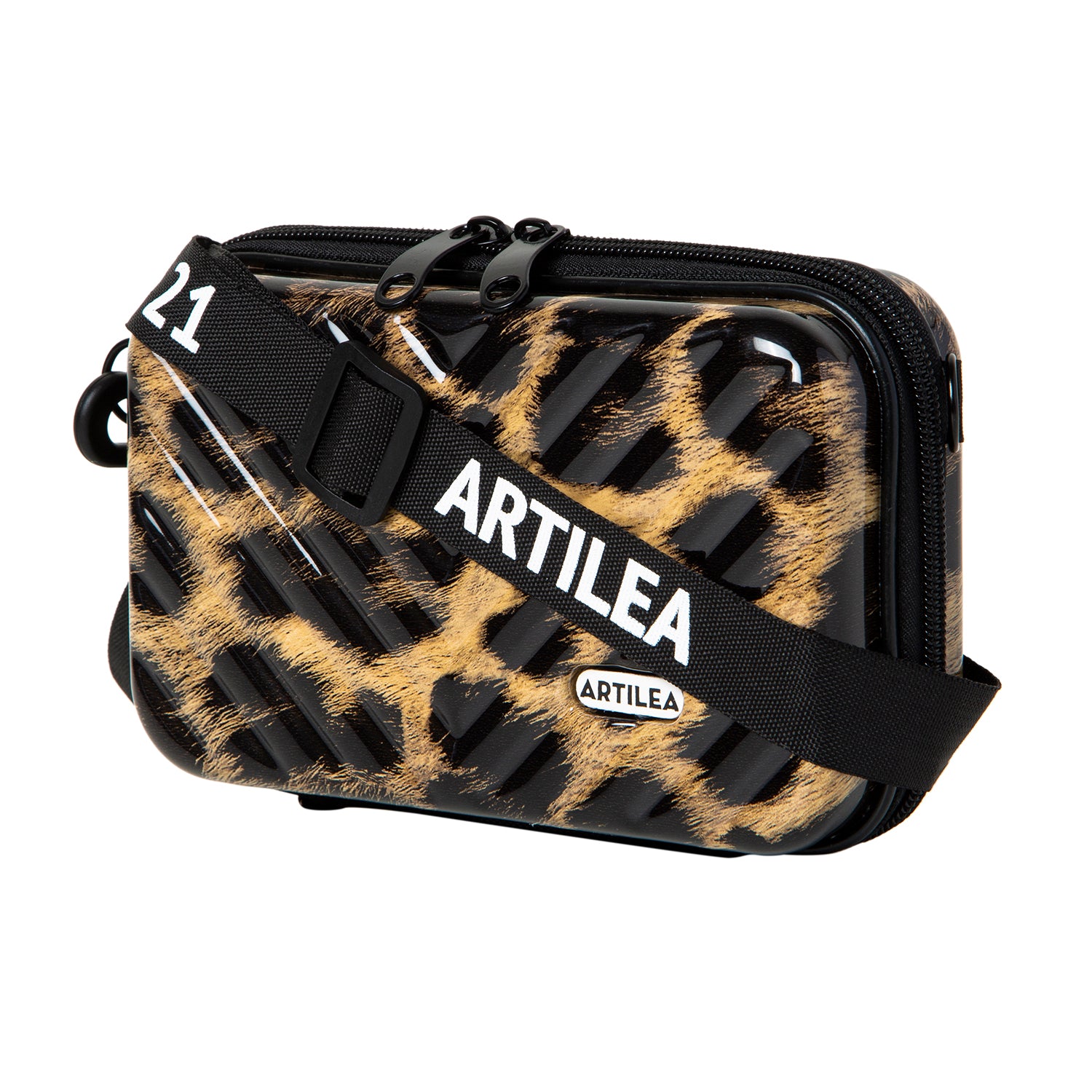 Suitcase Hard Case Clutch - Embossed Line Leopard Print-image-5