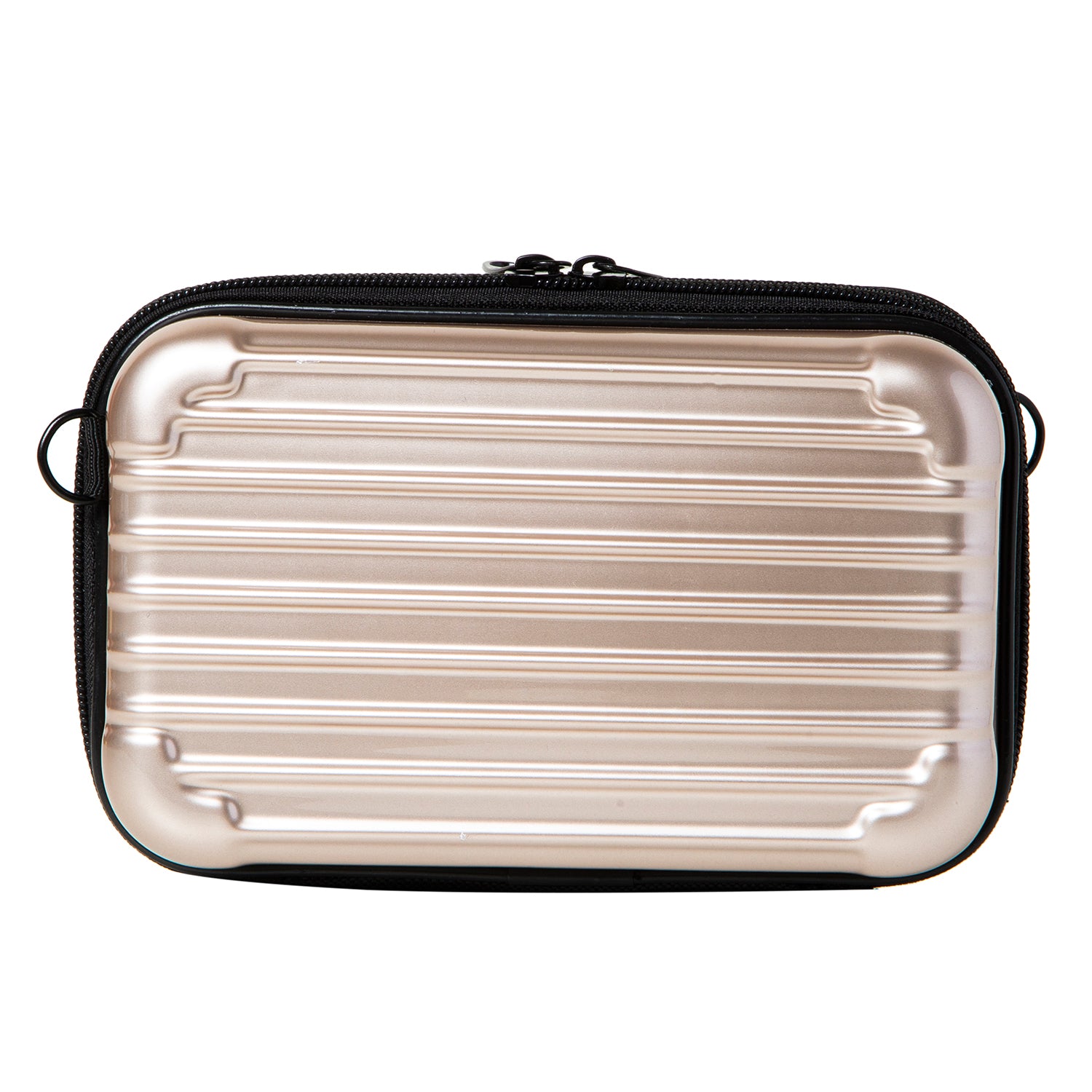 Suitcase Hard Case Clutch - Golden with Embossed Lines-image-2