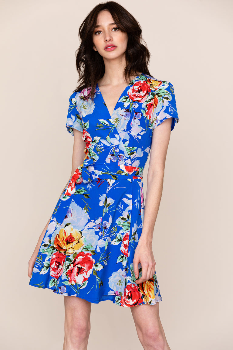 BLUE FLORAL WRAP DRESS – YUMI KIM