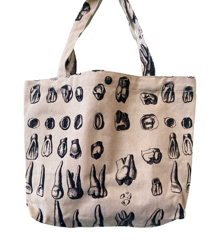 cotton canvas tote bag with vintage tooth illustrations