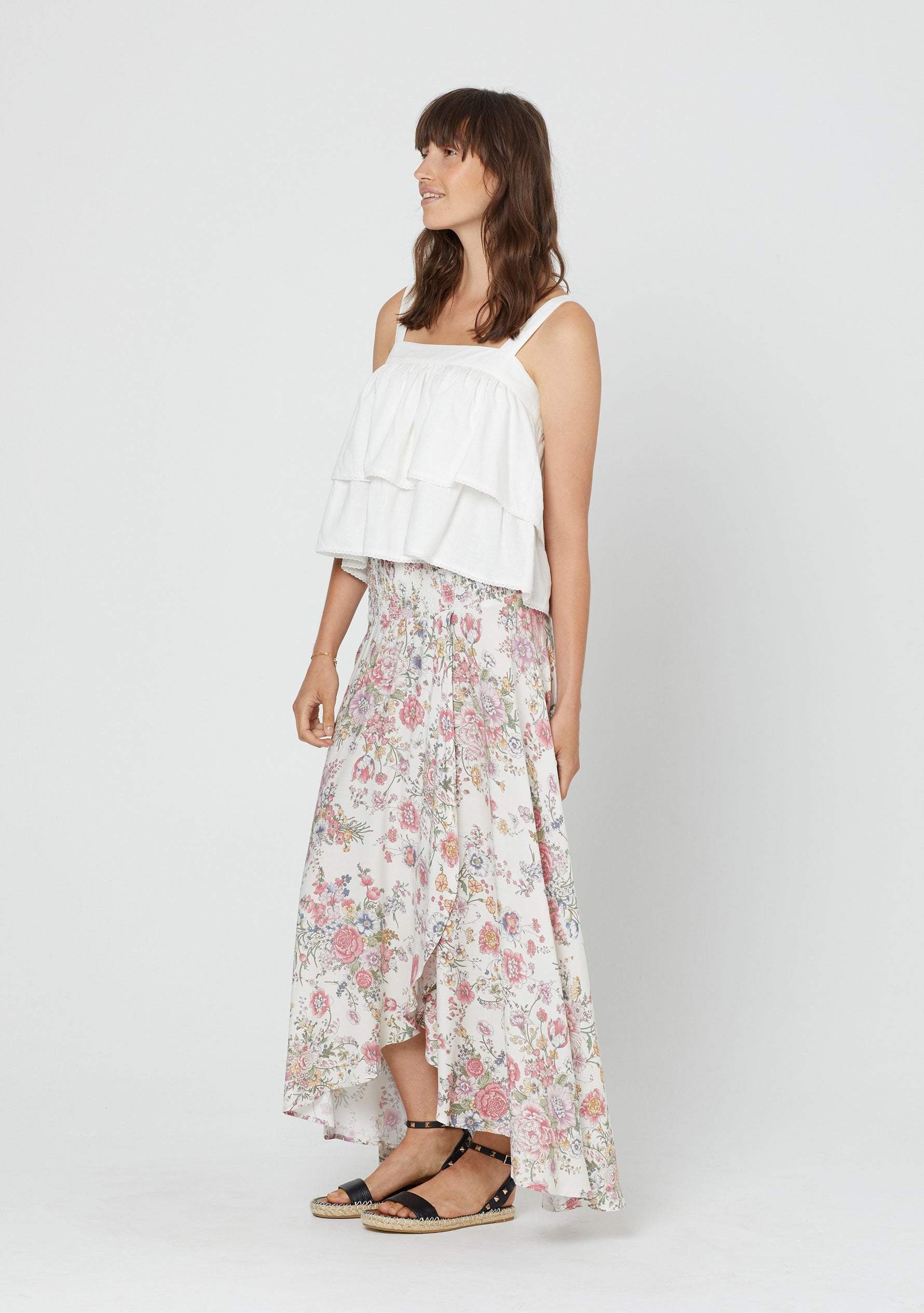 shirred waist maxi skirt