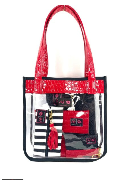 Viv and Lou Red Clear Stadium Tote Bag