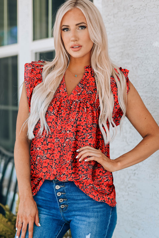 Floral Ruffled Flounce Sleeve Blouse - Bella Jade