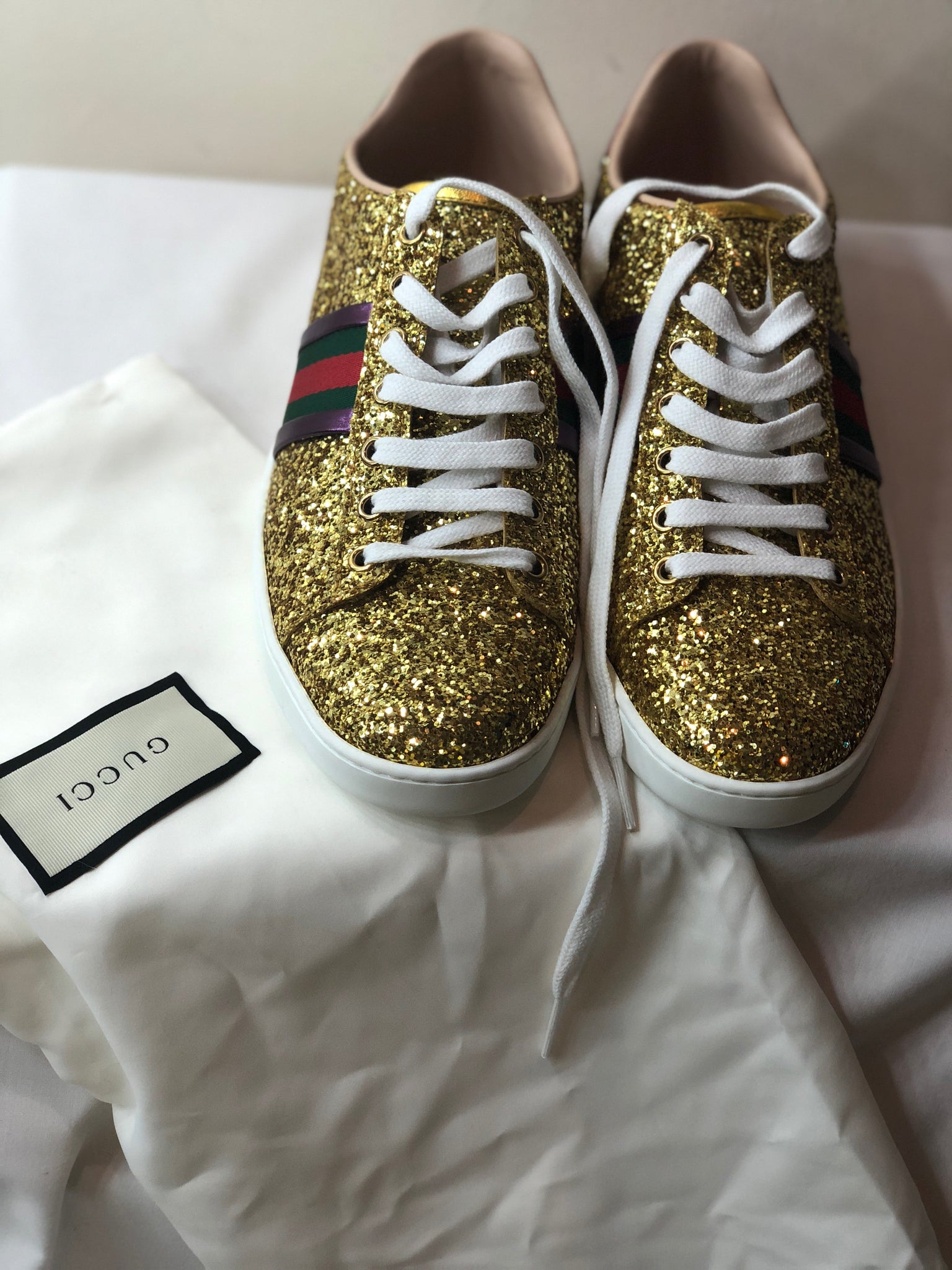 Gucci Gold Glitter Web Sneaker Ace ( New) – Dyva's Closet