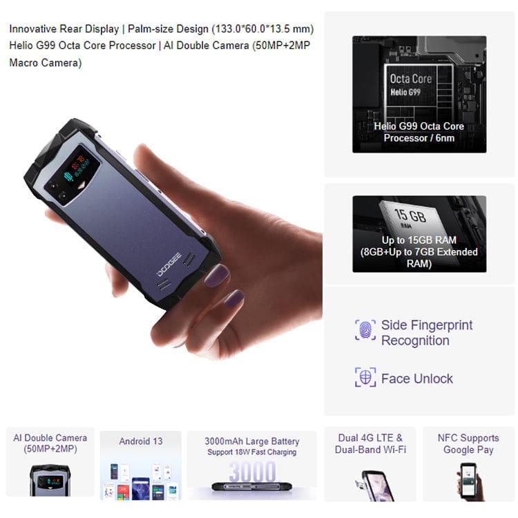 DOOGEE Smini Rugged Phone 4.5” qHD Display 8GB+256GB Innovative