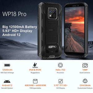 Oukitel WP18 Pro 4G Rugged Phone Huge 12500mA Battery 4GB