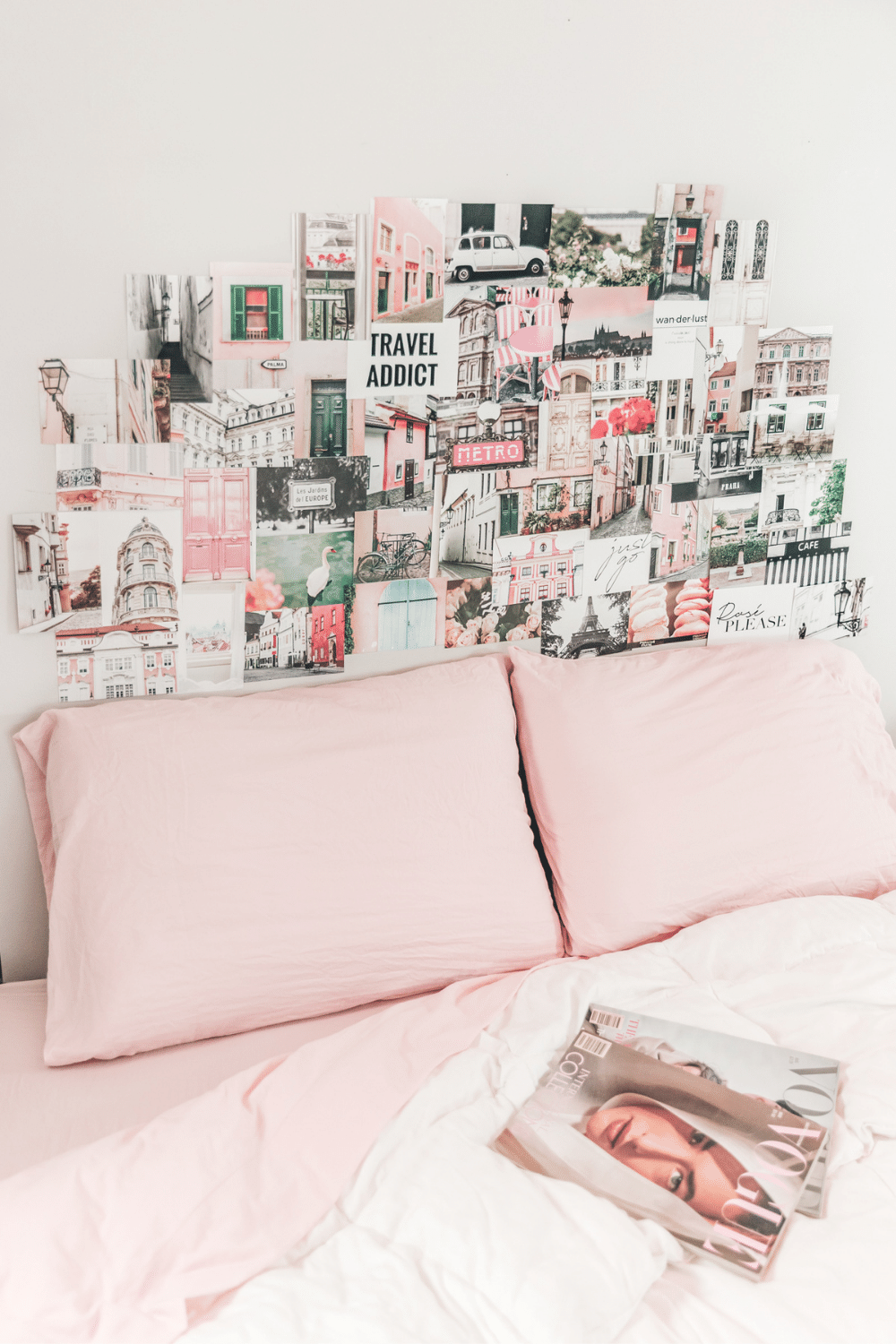 Aesthetic collage dorm room ideas travel pink and black