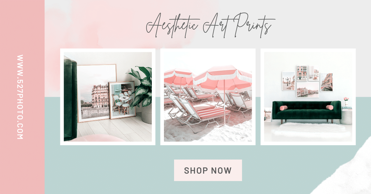 Aesthetic art prints travel decor pastel pink