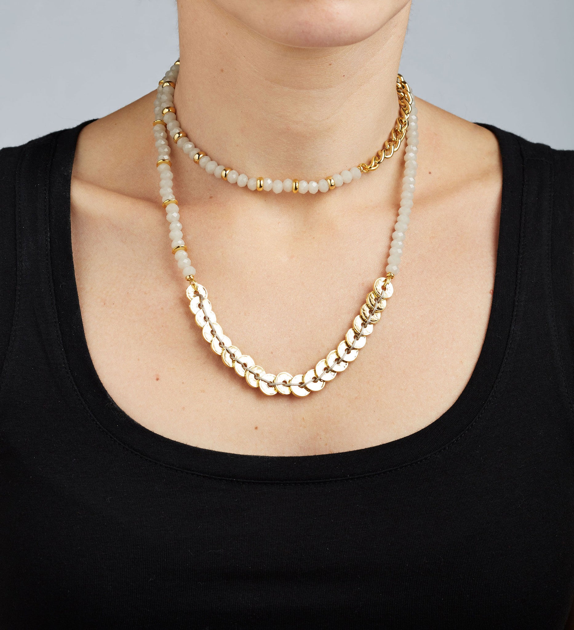 Lyra Beige Bead Gold Bracelet / Necklace