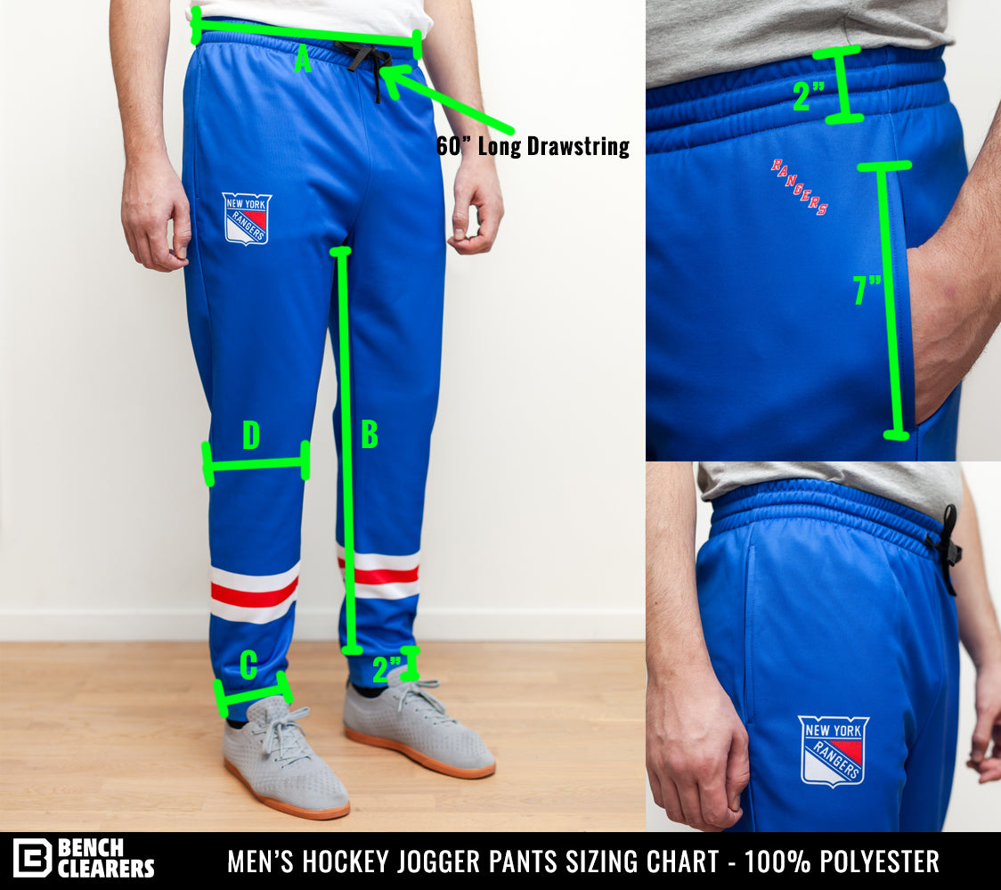 Bench Clearers Hockey Jogger Pants Sizing Chart Specs