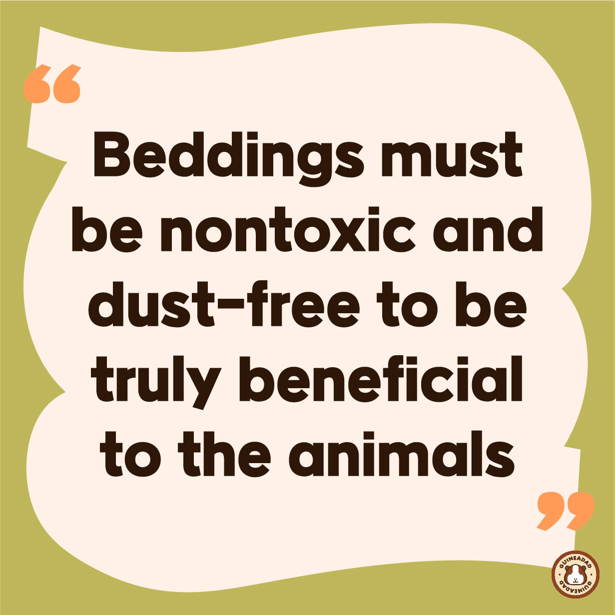Beddings must be nontoxic and dust-free to be truly beneficial to the animals