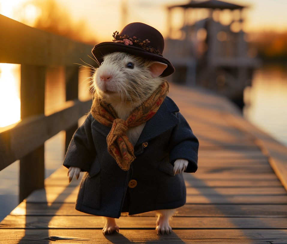 guinea pig golden hour on a dock