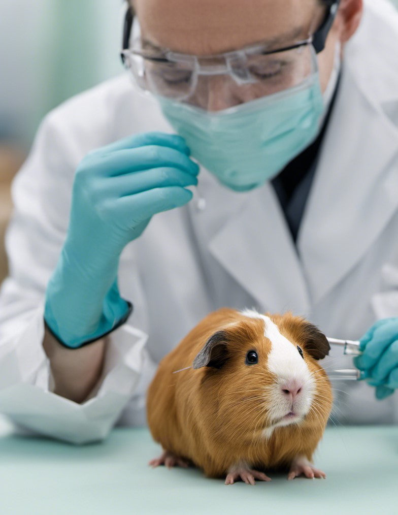 A gunie pig gets examined by a vet for fly strike